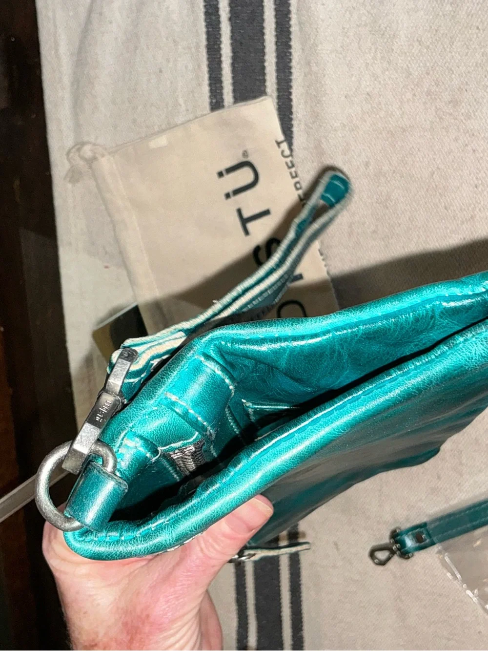 NWT Bed Stu Cadence Wallet Wristlet Crossbody Bag Arctic Teal Driftwood  $179